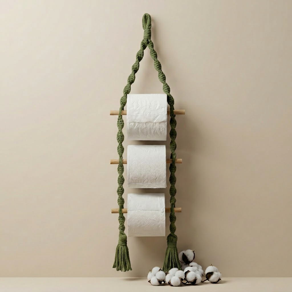 Handmade Macramé Toilet Roll Holder – 3 Tier
