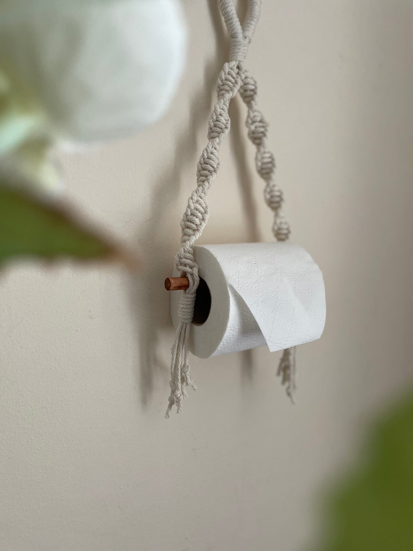 Macrame toilet roll hanger