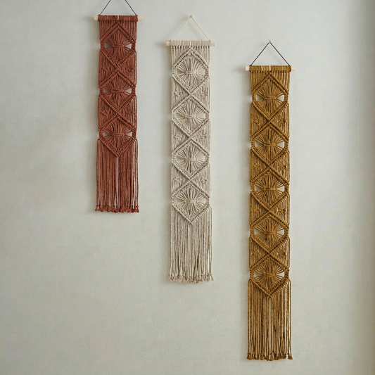 Handmade Macramé 3 Panel Wall Hanging – Boho Wall Décor Set