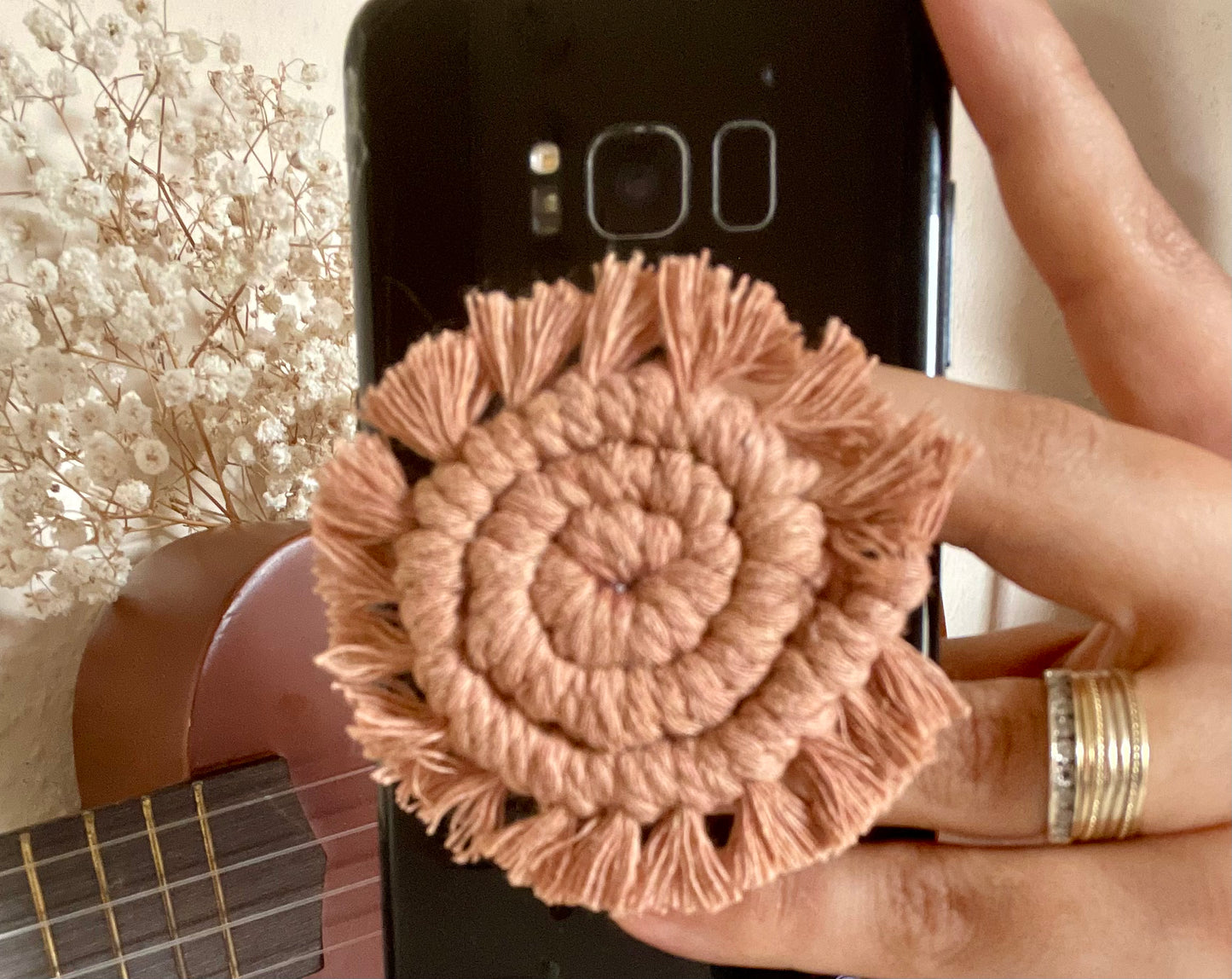 Handmade Macrame Spiral Phone Pop-Up Button