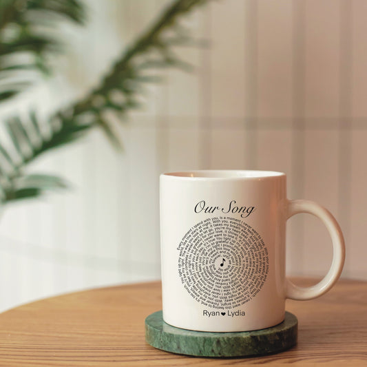 Personalised mug with favourite song for couples and friends