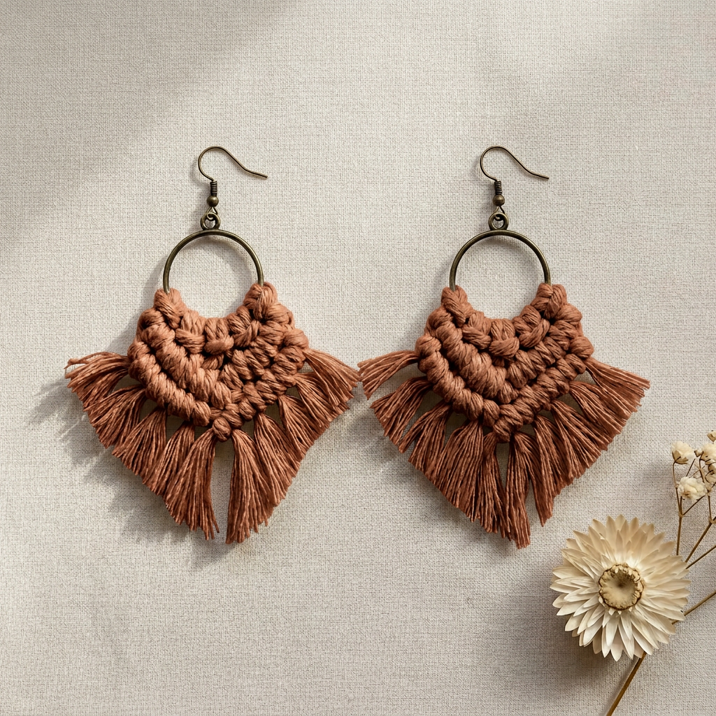 Handmade Macramé Hoop Earrings – Boho Earrings UK