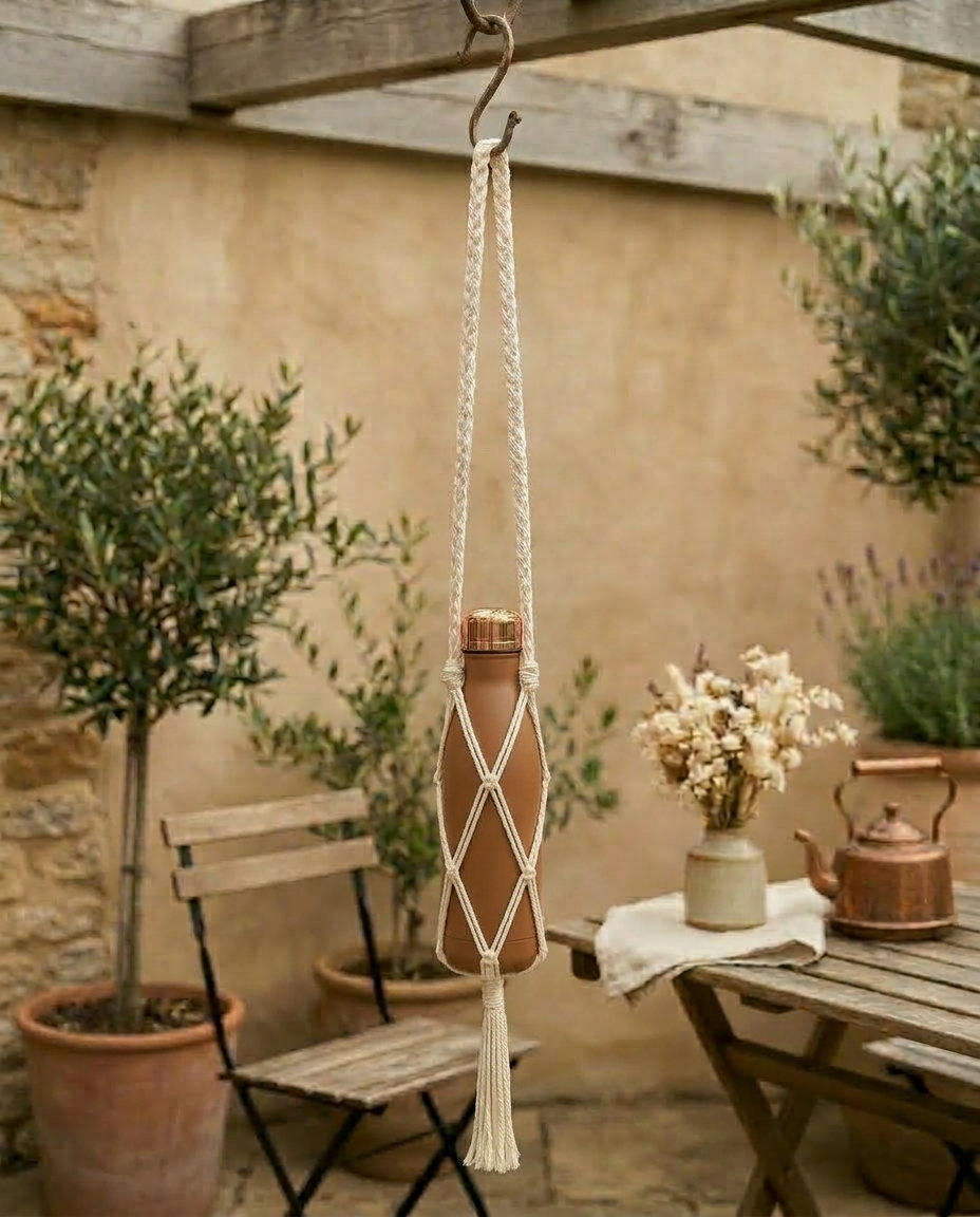 Macrame bottle carrier bag