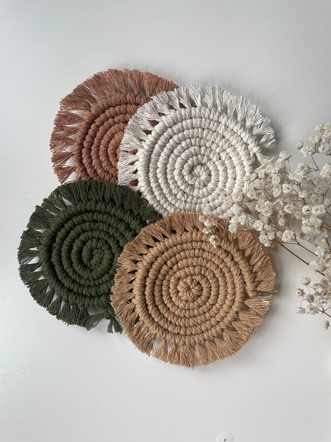 Macrame round coaster, set of 4 coasters