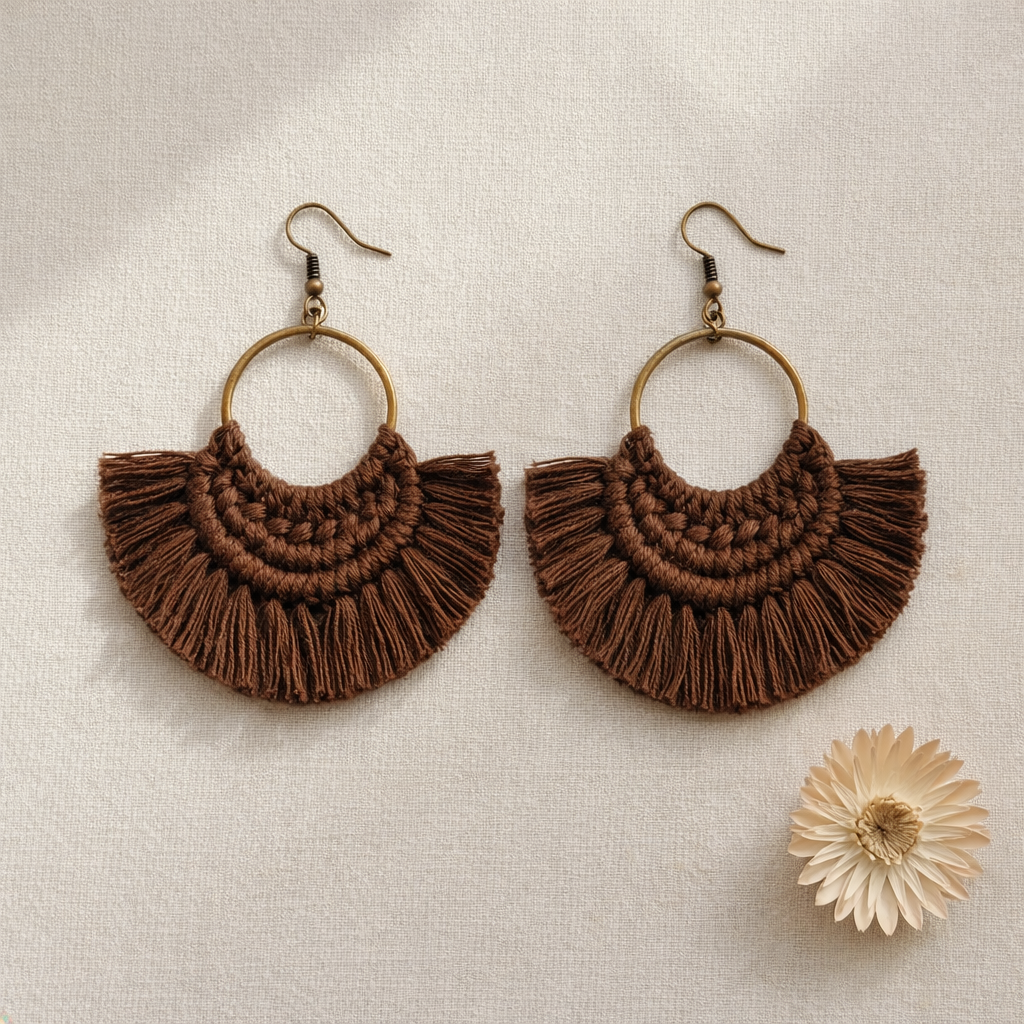 Handmade Macramé Hoop Earrings – Boho Earrings UK