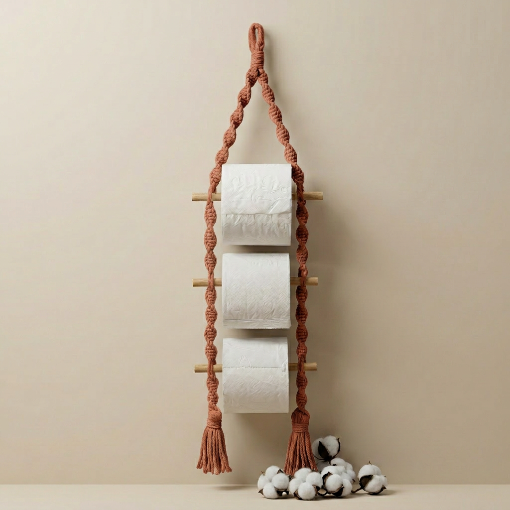 Handmade Macramé Toilet Roll Holder – 3 Tier