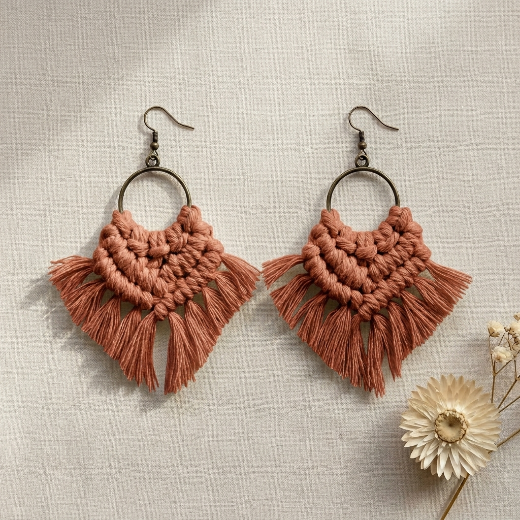 Handmade Macramé Hoop Earrings – Boho Earrings UK