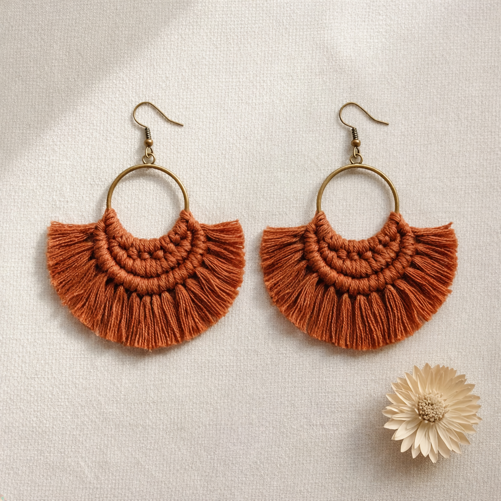 Handmade Macramé Hoop Earrings – Boho Earrings UK