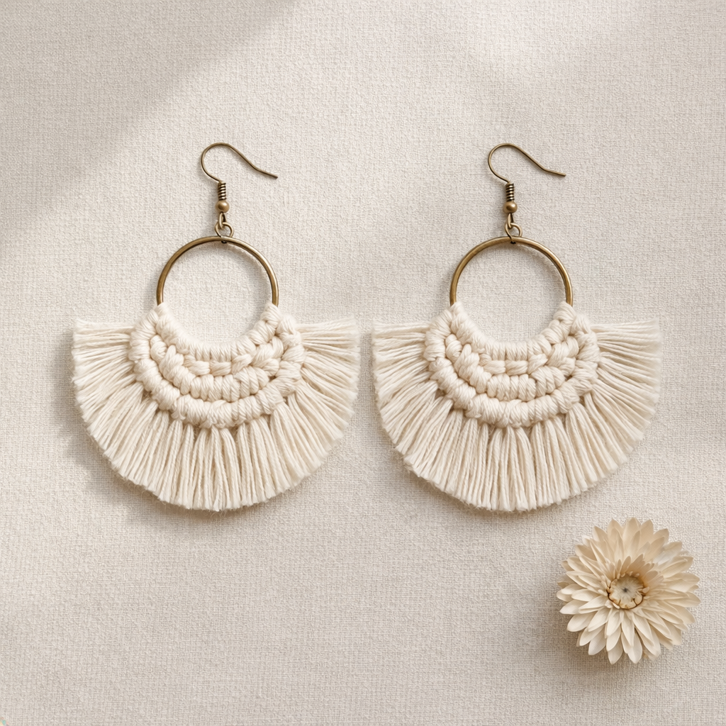 Handmade Macramé Hoop Earrings – Boho Earrings UK