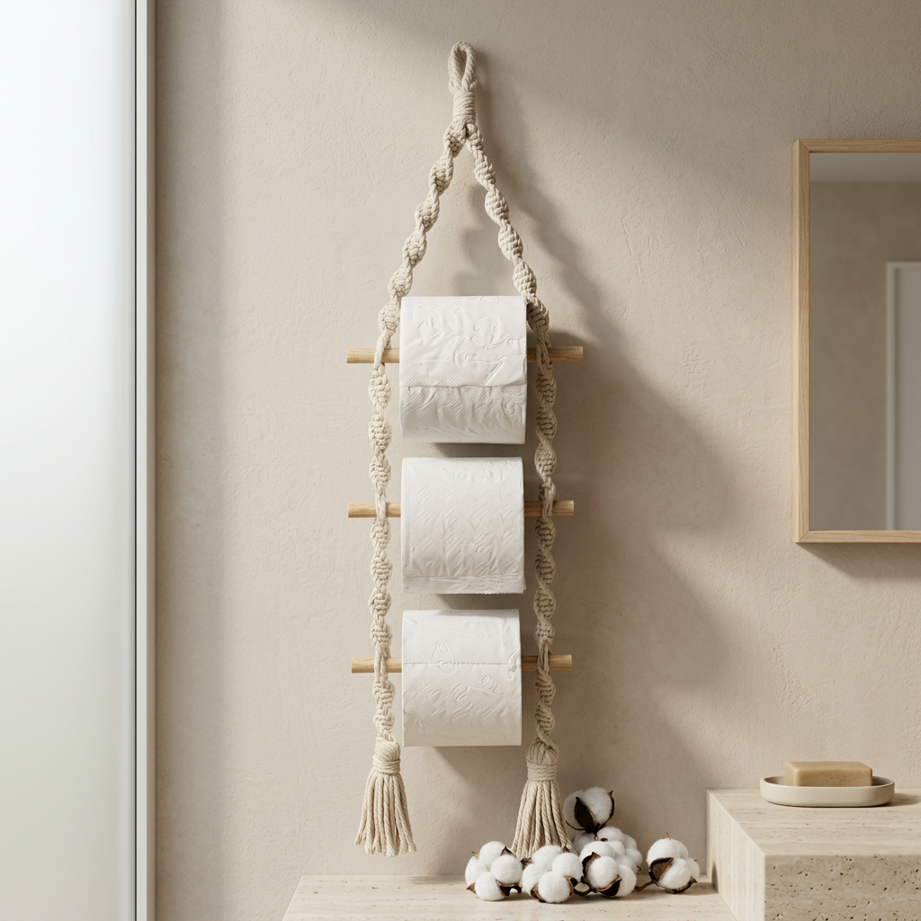 Handmade Macramé Toilet Roll Holder – 3 Tier