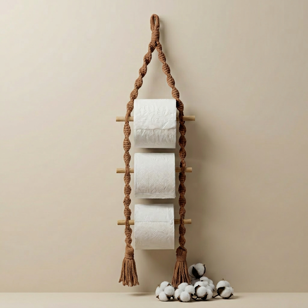 Handmade Macramé Toilet Roll Holder – 3 Tier