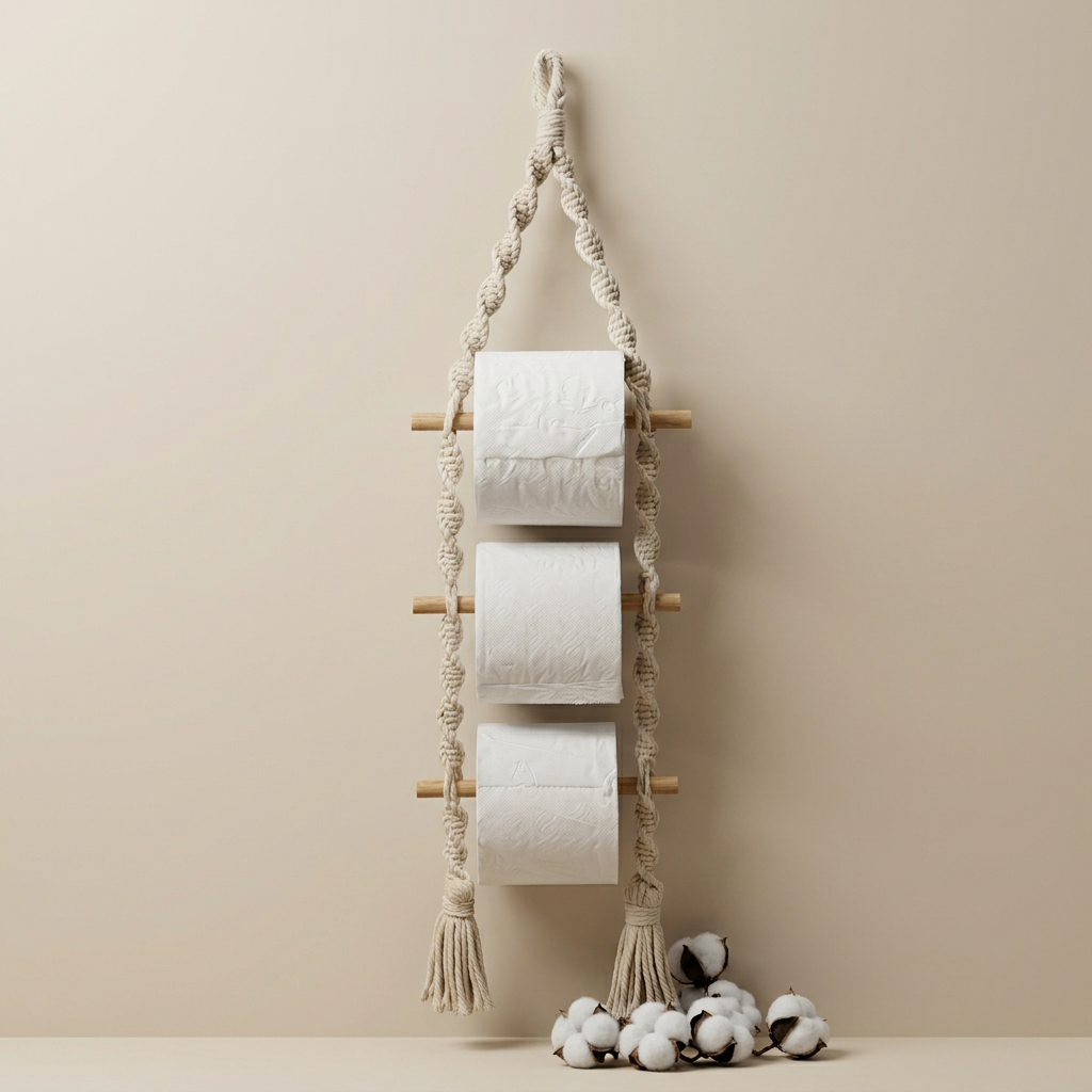 Handmade Macramé Toilet Roll Holder – 3 Tier