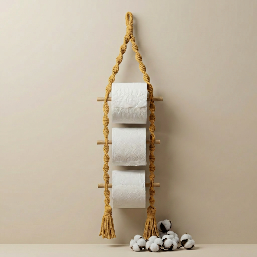 Handmade Macramé Toilet Roll Holder – 3 Tier