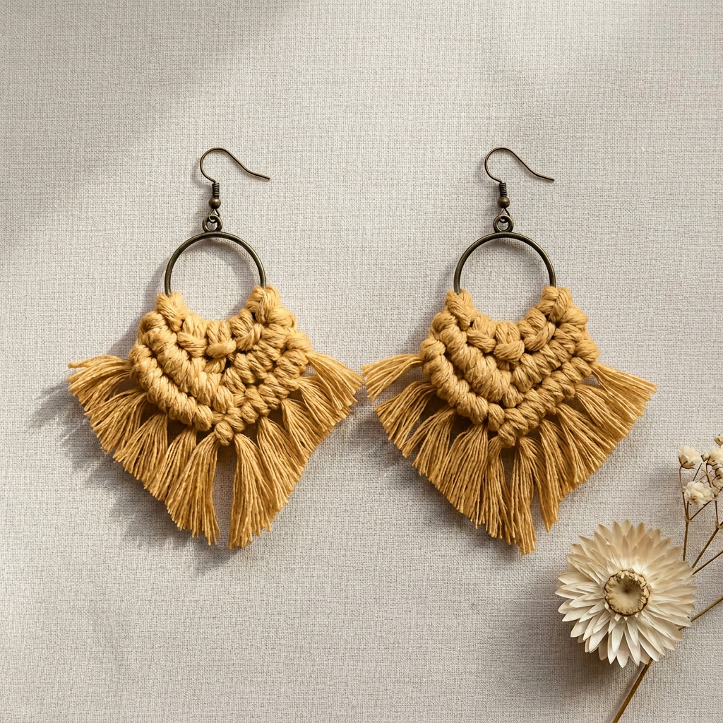 Handmade Macramé Hoop Earrings – Boho Earrings UK