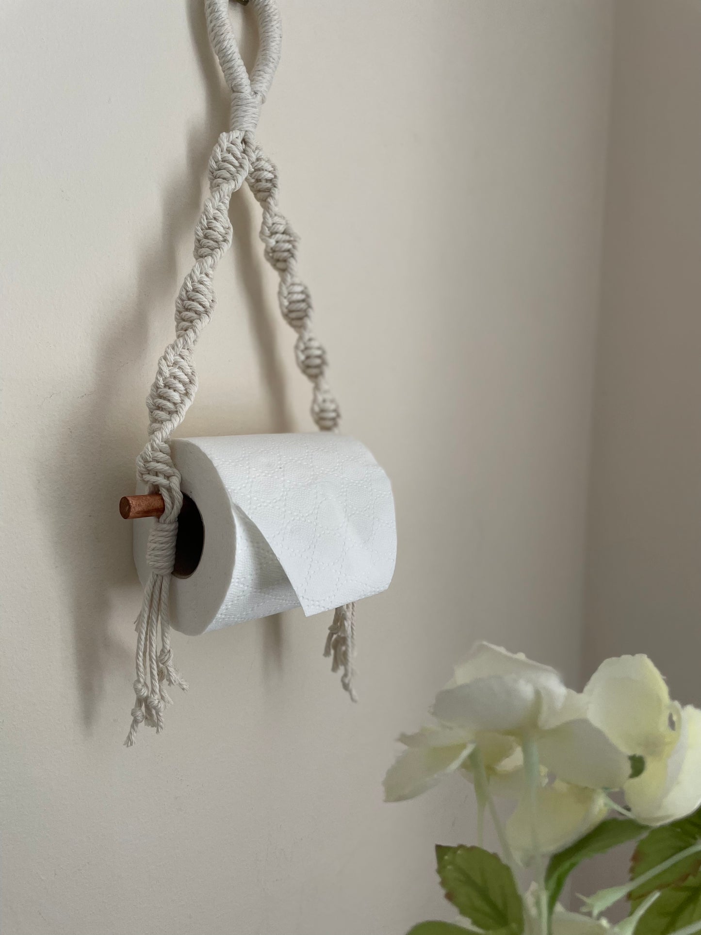 Macrame toilet roll hanger