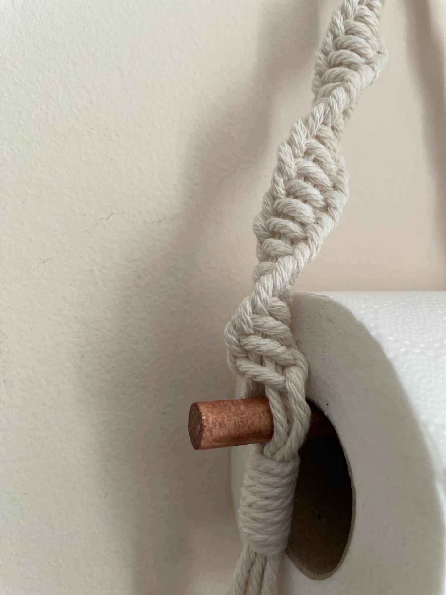 Macrame toilet roll hanger