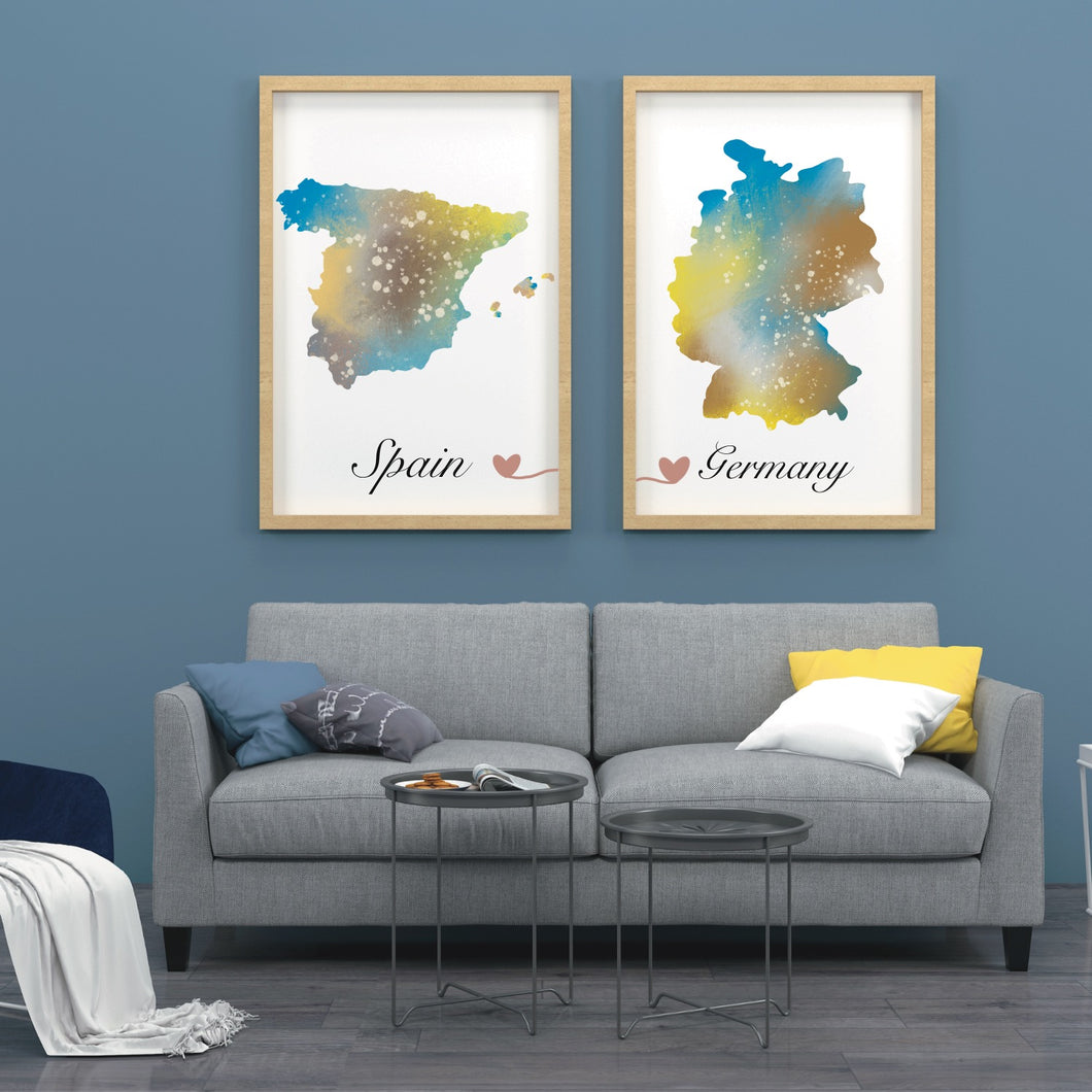 Personalised Multicolours Map, Set of Two