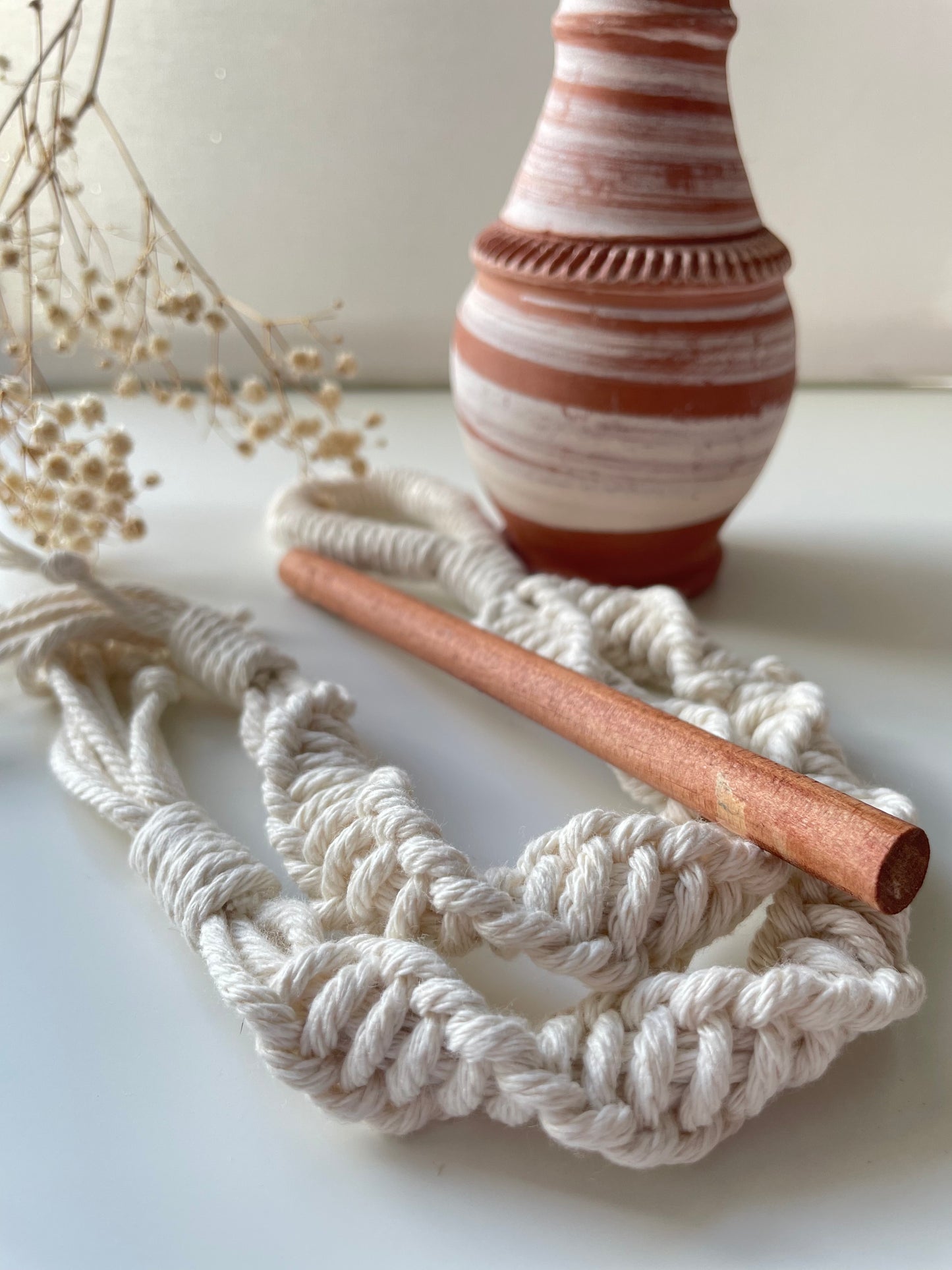 Macrame toilet roll hanger