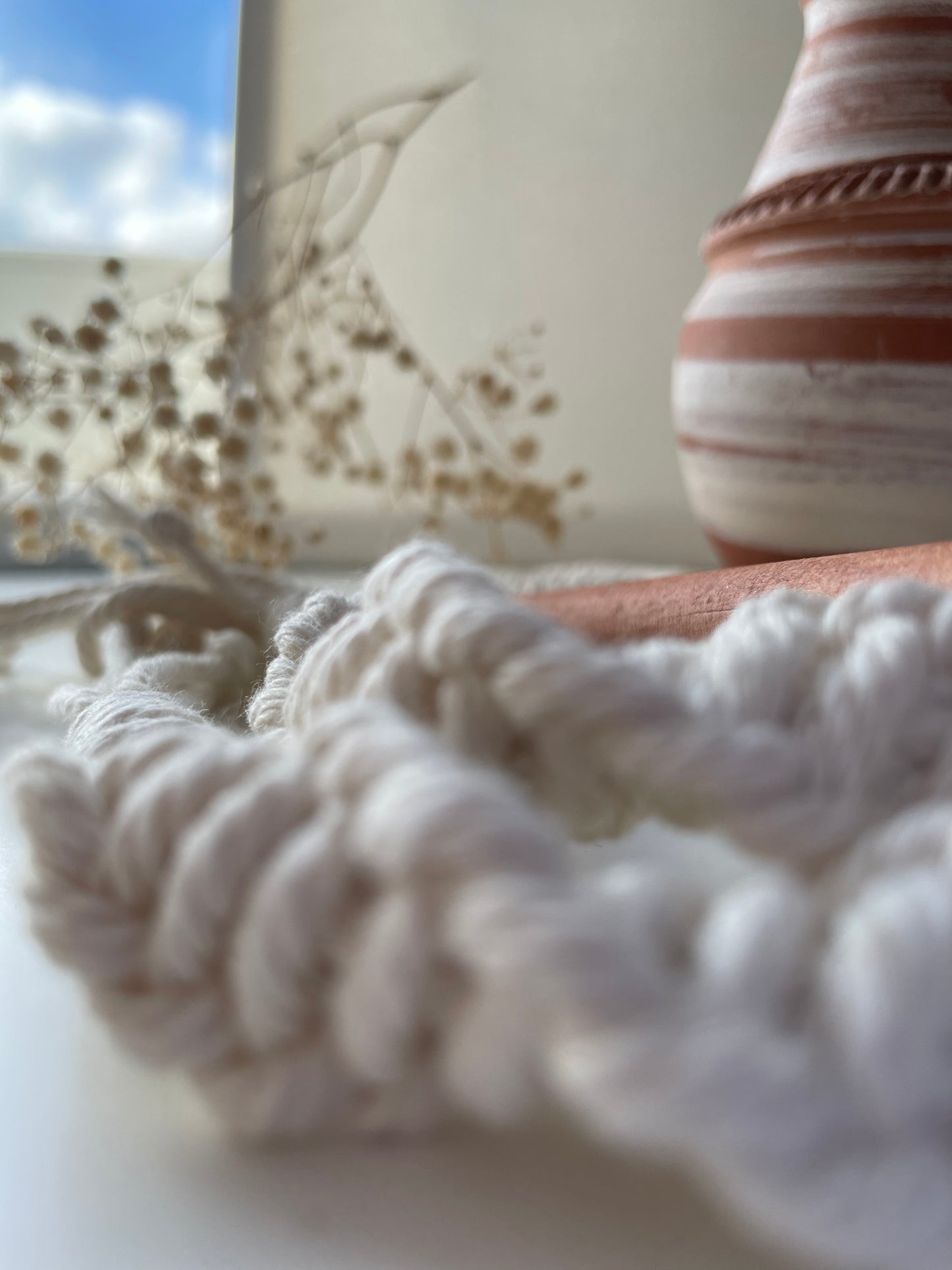 Macrame toilet roll hanger