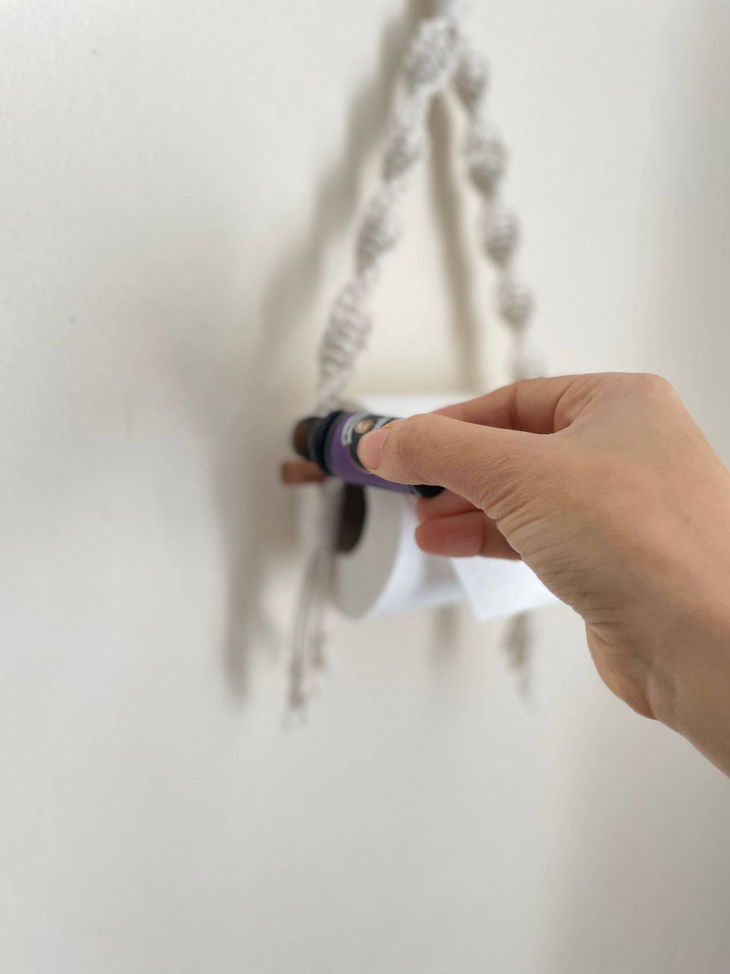 Macrame toilet roll hanger