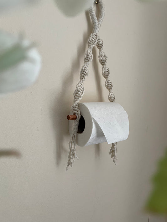 Macrame toilet roll hanger