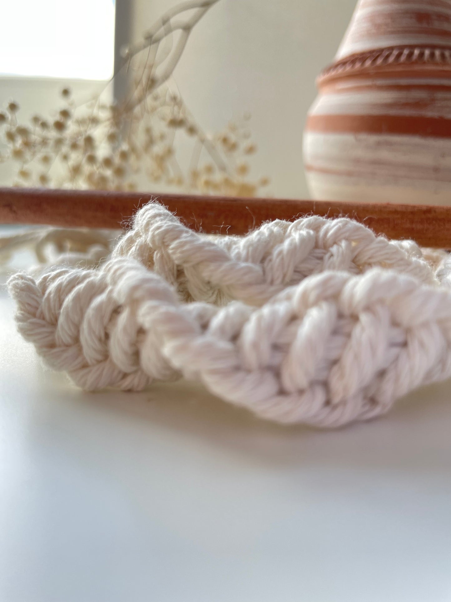 Macrame toilet roll hanger