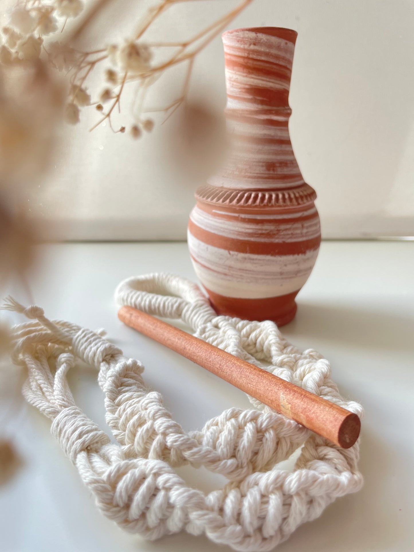Macrame toilet roll hanger