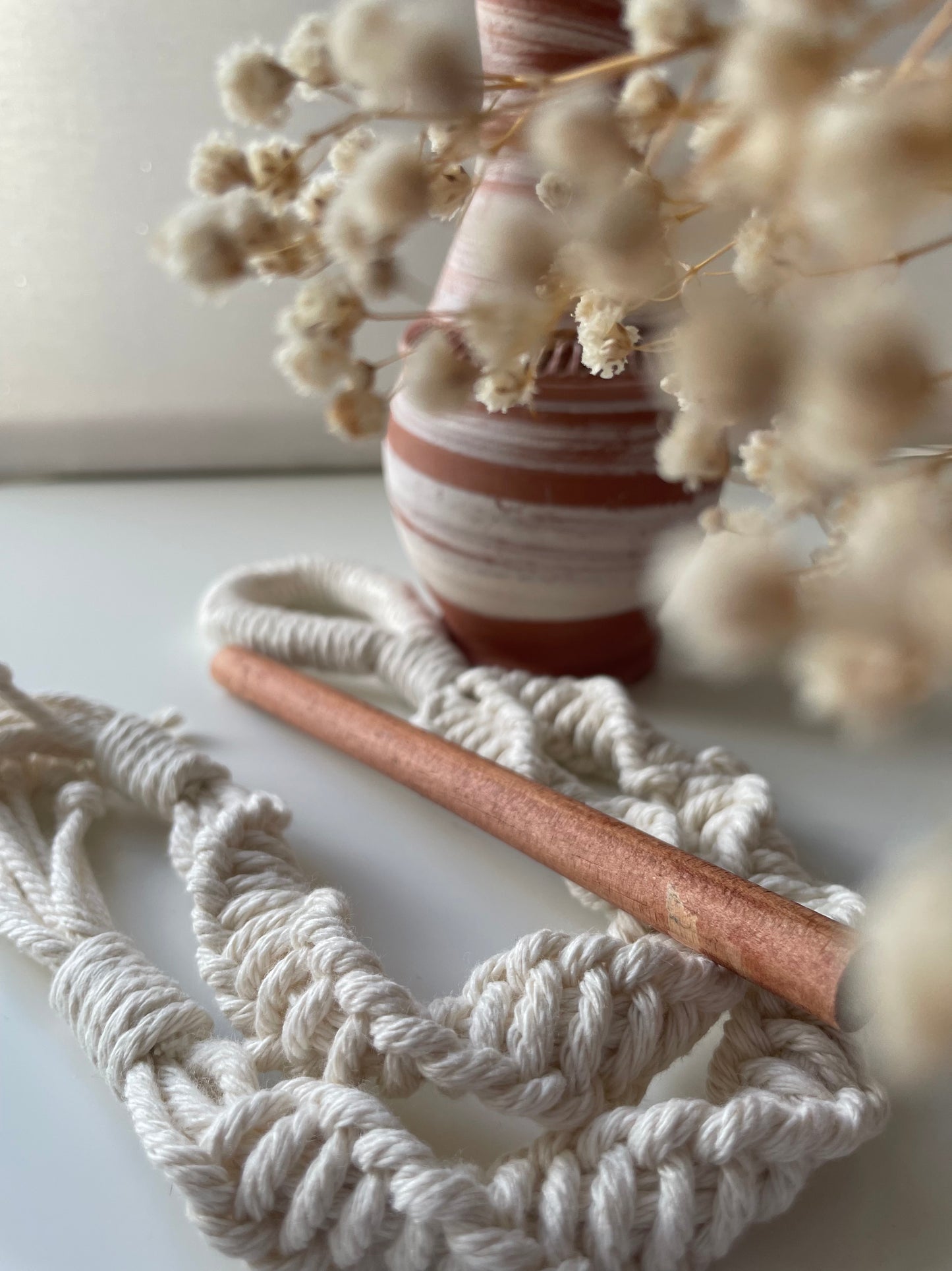 Macrame toilet roll hanger