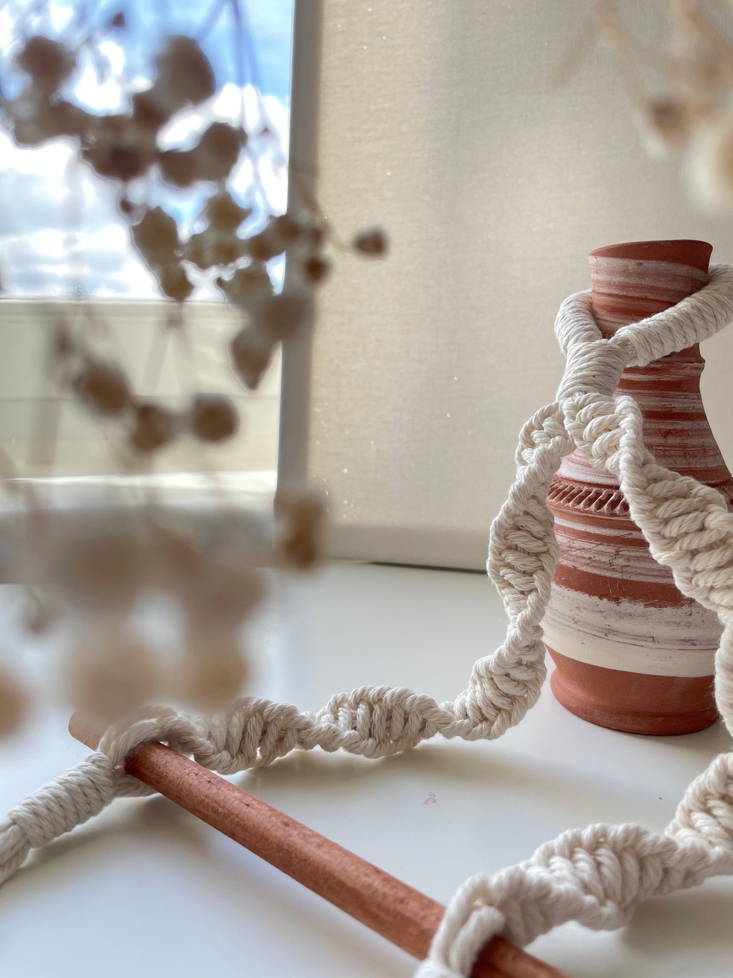 Macrame toilet roll hanger