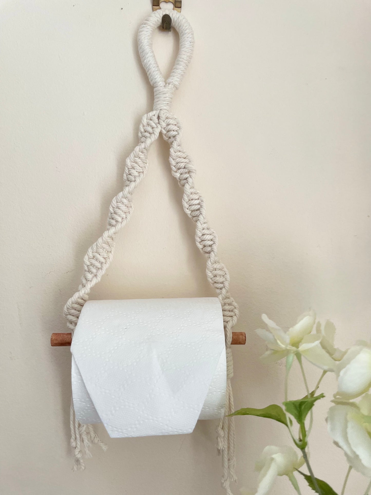 Macrame toilet roll hanger