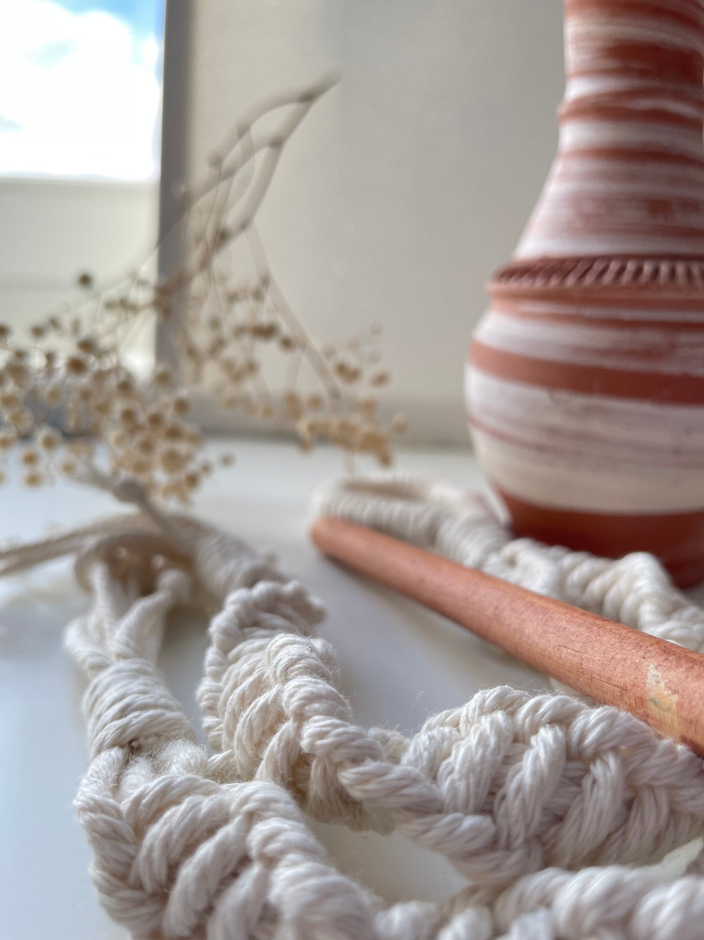 Macrame toilet roll hanger